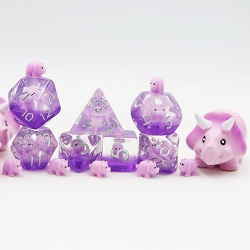 World of Dice - Baby Triceratops Würfelset - pink farbenes 7-TLG. Pen and Paper Rollenspielwürfel mit Baby Triceratops, perfekt für DND, DSA, Cthulhu, Shadowrun und viele weitere von World of Dice