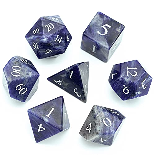 World of Dice - Blue Dream Edition - edles Würfelset aus echtem Schmuckstein, 7-teiliges Würfelset für RPG, Pen and Paper, DND, DSA, D4 bis D20 von World of Dice