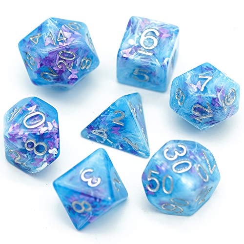 World of Dice Blue-White Butterfly - 7-teiliges Pen & Paper Würfelset, Rollenspiel-Würfel-Set, Einsteigerset, 20-seitige Würfel, blau weiß von World of Dice