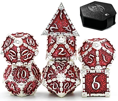 World of Dice - Deadly Dagger Serie - Pen & Paper Metallwürfelset, Würfelset für Dungeons and Dragons, DSA, 7 Würfel, W4 bis W20 (mit Etui, Red&White) von World of Dice