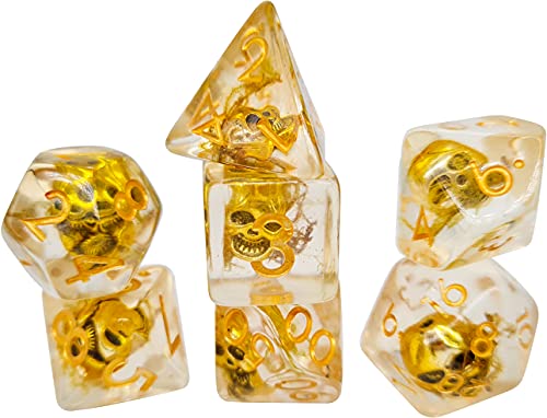 World of Dice - Deathskull Gold - Pen and Paper Würfel Set, 7-teilig, Rollenspiel-Würfel aus Kunststoff, goldfarben von World of Dice