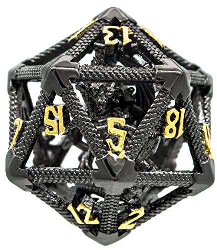 World of Dice - Fafnir W20 Black&Gold - 20-seitiger Würfel aus Metall, W20 mit Drache im Inneren, ideal für Dungeons and Dragons (D&D), Das Schwarze Auge (DSA), und viele mehr, D20 von World of Dice