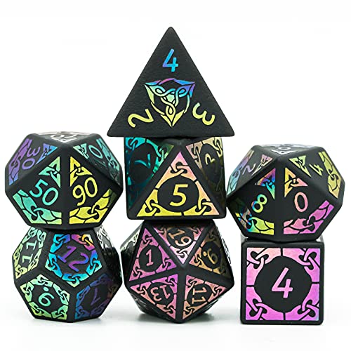 World of Dice - Gesteinsglaswürfel Obsidian Rainbow - 7-TLG. Pen and Paper Würfelset aus Obsidian, mit Gravur, ideal für z. B. D&D, DSA, Cthulhu, Shadowrun, Aborea und viele weitere von World of Dice