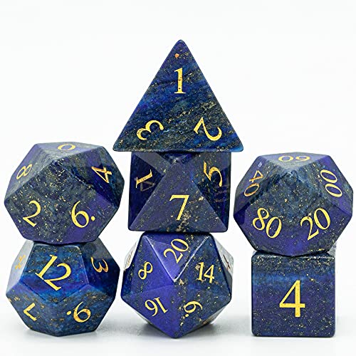 World of Dice - Lapislazuli Edition - edles Würfelset aus echtem Schmuckstein, 7-teiliges Würfelset für RPG, Pen and Paper, DND, DSA, D4 bis D20 von World of Dice