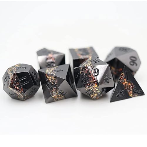 World of Dice - Lavastream-Serie - 7-teiliges Premium-Würfelset mit Glitzerndem Lavastrom-Design, ideal für DND, DSA, Pathfinder, Cthulhu, Shadowrun und viele weitere (fire) von World of Dice