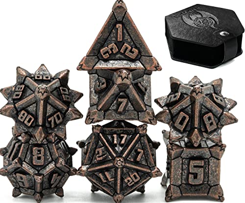 World of Dice - Mace Edition - 7-teiliges Pen and Paper Würfelset, Metallwürfel, D20 bis D4, ideal für Dungeons and Dragons (D&D), Das Schwarze Auge (DSA), und viele weitere RPGs von World of Dice