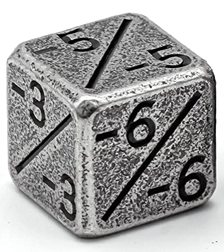 World of Dice - Metal Counter D6 - Status-Tracker und Level-Counter Würfel, 1 bis 6, aus Metall, positiv und negativ, Boni und Mali (Negativ silberfarben) von World of Dice