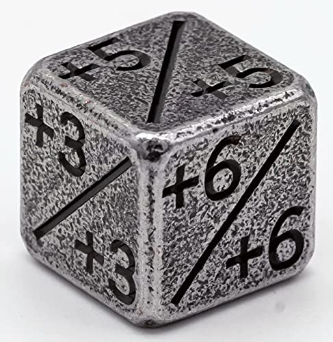 World of Dice - Metal Counter D6 - Status-Tracker und Level-Counter Würfel, 1 bis 6, aus Metall, positiv und negativ, Boni und Mali (Positiv silberfarben) von World of Dice