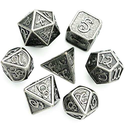 World of Dice Metallwürfel-Set Drachenwürfel - Eisen - Pen & Paper Würfel-Set aus Metall, 7-teiliges polyedrisches Set, für Dungeons and Dragons, DSA, Cthulhu, UVM. von World of Dice