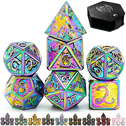 World of Dice Metallwürfel-Set Drachenwürfel - Prisma - Pen & Paper Würfel-Set aus Metall, 7-teiliges polyedrisches Set, für Dungeons and Dragons, DSA, Cthulhu, UVM. von World of Dice