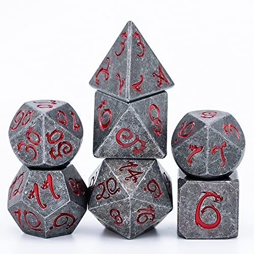 World of Dice Metallwürfel Steinoptik - Pen and Paper Würfel Set, 7 teilig, ideal für Dungeons and Dragons (DND), Das Schwarze Auge (DSA), Shadowrun, Cthulhu und andere RPG von World of Dice