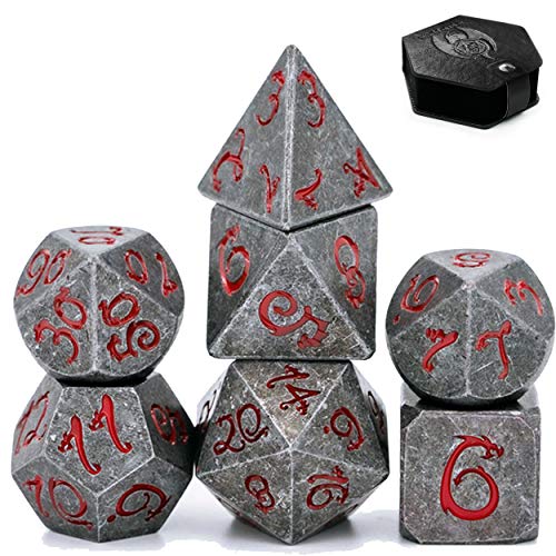 World of Dice Metallwürfel Steinoptik - Pen and Paper Würfel Set, 7 teilig, ideal für Dungeons and Dragons (DND), Das Schwarze Auge (DSA), Shadowrun, Cthulhu und andere RPG von World of Dice