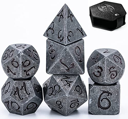 World of Dice Metallwürfel Steinoptik - Pen and Paper Würfel Set, 7 teilig, ideal für Dungeons and Dragons (DND), Das Schwarze Auge (DSA), Shadowrun, Cthulhu und andere RPG von World of Dice