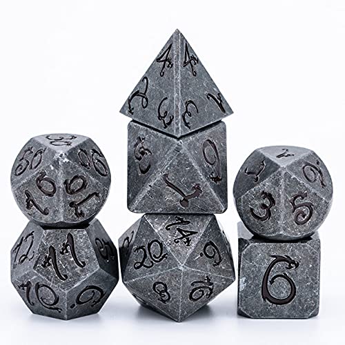 World of Dice Metallwürfel Steinoptik - Pen and Paper Würfel Set, 7 teilig, ideal für Dungeons and Dragons (DND), Das Schwarze Auge (DSA), Shadowrun, Cthulhu und andere RPG von World of Dice