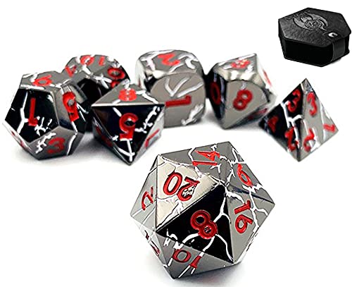 World of Dice Meteor-Serie - Pen and Paper Würfelset Metall, 7-teiliges Set, D4 bis D20, polyedrische Würfel, ideal für D&D, DSA, Cthulhu und mehr (mit Etui, Silver) von World of Dice