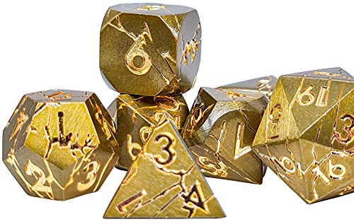 World of Dice Meteor-Serie - Pen and Paper Würfelset Metall, 7-teiliges Set, D4 bis D20, polyedrische Würfel, ideal für D&D, DSA, Cthulhu und mehr (ohne Etui, Darkgold) von World of Dice