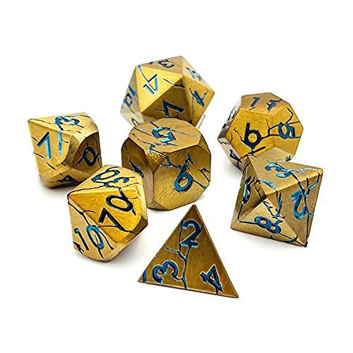 World of Dice Meteor-Serie - Pen and Paper Würfelset Metall, 7-teiliges Set, D4 bis D20, polyedrische Würfel, ideal für D&D, DSA, Cthulhu und mehr (ohne Etui, Gold) von World of Dice