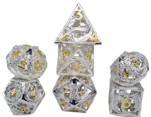 World of Dice - Nidhöggr-Serie - Premium Würfel für alle Pen & Paper RPG, edle Metallwürfel mit Drachen, Würfelset für D&D, DSA, und Co. (mit Aluminium-Etui, White&Gold) von World of Dice