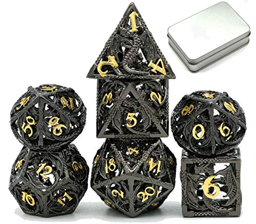 World of Dice Nidhöggr - edle Pen and Paper Würfel, Metallwürfel mit Drachen, 7-teiliges RPG-Würfelset, inkl. Etui (mit Aluminium-Etui) von World of Dice