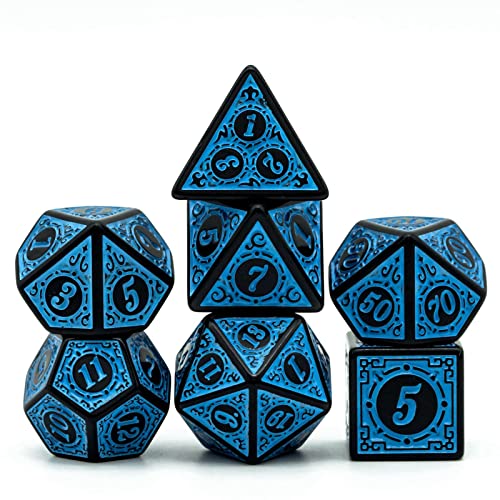 World of Dice - Ornament-Serie - 7-teiliges Pen and Paper Würfelset mit feinen Verzierungen, ideal für DND, DSA, Pathfinder, Cthulhu, Shadowrun und viele weitere (Blue) von World of Dice