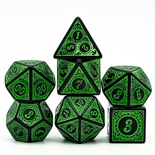 World of Dice - Ornament-Serie - 7-teiliges Pen and Paper Würfelset mit feinen Verzierungen, ideal für DND, DSA, Pathfinder, Cthulhu, Shadowrun und viele weitere (Green) von World of Dice