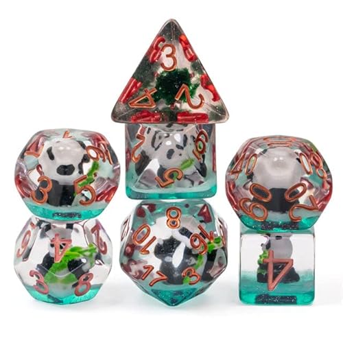 World of Dice - Pen and Paper Würfel Set, Panda Edition, 7-teiliges polyedrische Rollenspiel-Würfelset, mit niedlichen Pandabären-Design, für DND, DSA, Rollenspiele, und mehr von World of Dice