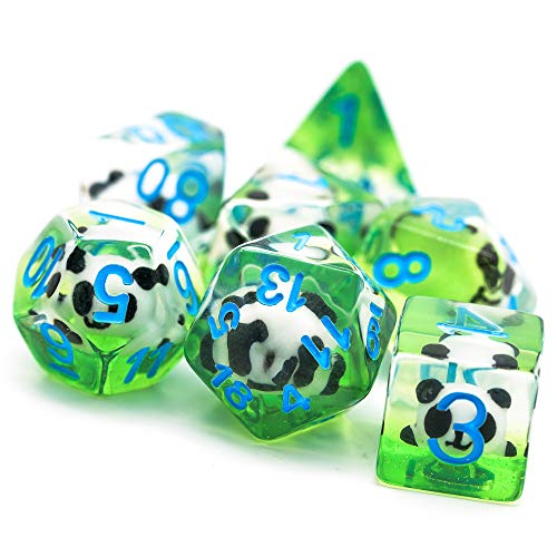 World of Dice Pen and Paper Würfel Set - Panda Edition - 7 polyedrische Pen Würfel aus Kunststoff, W20, W12, W10, W10.0, W8, W6, W4 von World of Dice