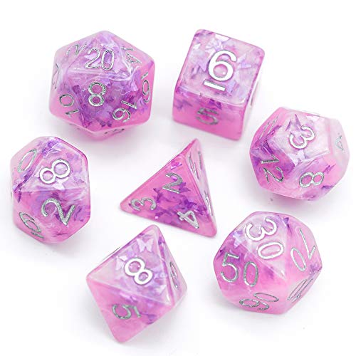 World of Dice Pink Butterfly - 7-teiliges Pen & Paper Würfelset, RPG-Würfel, Einsteigerset, für DSA, Dungeons and Dragons, 20-seitige Würfel, pink von World of Dice