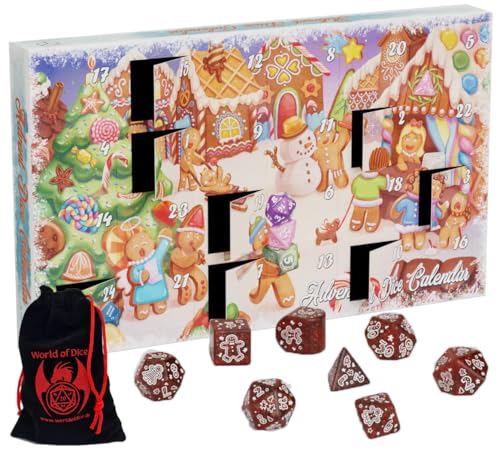 World of Dice Q-Workshop Würfel Adventskalender 2024 inkl Würfelbeutel, 23 DND-Würfel, 1 Legendäre Münze, für alle Fans von Dungeons and Dragons, DSA, usw. von World of Dice