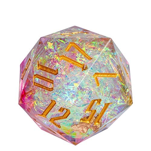 World of Dice - Spacebreaker D20 Würfel - 33mm Handgegossener Glitzerwürfel Perfekt für DND, DSA und andere Rollenspiele (White & pink) von World of Dice