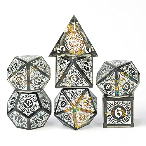 World of Dice - Spacebreaker Ornament Psychodelic White - handgefertigtes Pen and Paper Würfel Set, 7-teilig, mit Spitzen Kanten, für Dungeons and Dragons (DND), Das Schwarze Auge (DSA), UVM. von World of Dice