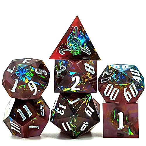 World of Dice - Spacebreaker Serie - handgefertigtes Pen and Paper Würfel Set, 7-teilig, mit Spitzen Kanten und Ecken, für Dungeons and Dragons, Shadowrun, Cthulhu, UVM. (braun) von World of Dice