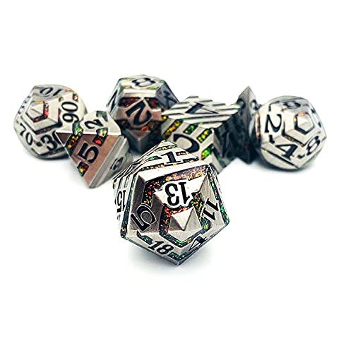 World of Dice Starfall-Serie - Pen and Paper Würfelset Metall, 7-teiliges Set, D4 bis D20, polyedrische Würfel, ideal für D&D, DSA, Cthulhu und mehr (mit Etui, Silber) von World of Dice