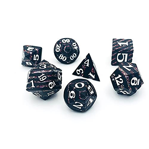 World of Dice Starfall-Serie - Pen and Paper Würfelset Metall, 7-teiliges Set, D4 bis D20, polyedrische Würfel, ideal für D&D, DSA, Cthulhu und mehr (mit Etui, schwarzmatt) von World of Dice