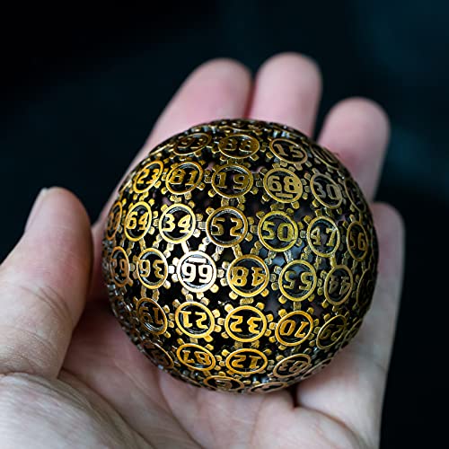 World of Dice Steampunk D100 - Premium, W100 Drachenei aus Metall, mit Etui, 100-seitiger Rollenspiel-Würfel (goldfarben) von World of Dice