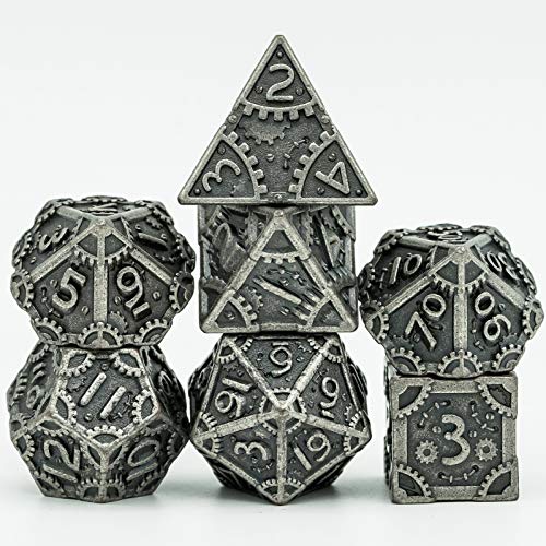 World of Dice Steampunk-Edition - Pen and Paper Würfel aus Metall, 7-teiliges Rollenspiel-Würfel-Set, ideal für Space 1889, Etherscope, Cyberpunk 2020, (Eisen) von World of Dice