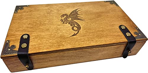 World of Dice - Würfeltruhe aus Holz Dragon - für bis zu 150 Pen & Paper Würfel, mit Würfelteller, ideal für Dungeons and Dragons (D&D) (XXL-Rechteckig) von World of Dice