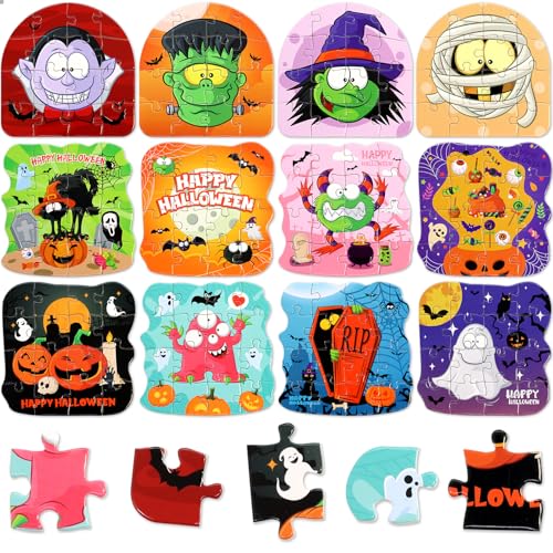 Halloween-Puzzles für Kinder, Papierpuzzle, Halloween-Partygeschenke, Geschenktütenfüller, Klassenzimmer, Belohnung, Urlaubsaktivitäten, 24 Stück von WorldBazaar