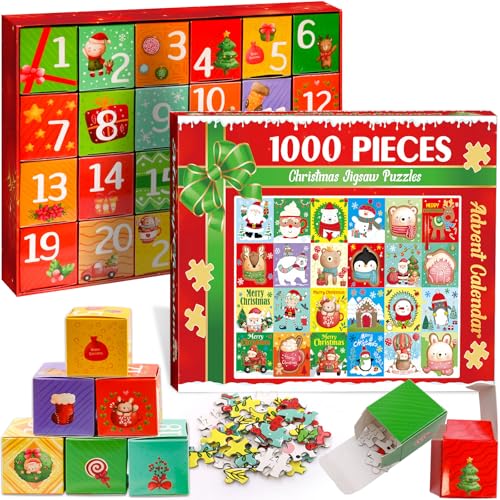 Weihnachten Adventskalender Puzzle für Kinder Erwachsene Weihnachten Countdown Kalender 2024 Puzzle 1000 Teile 24 Tage Countdown bis von WorldBazaar