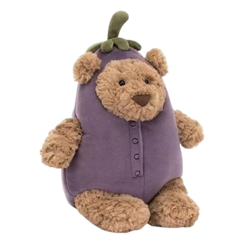 Worparsen Teddybär Weiches Fell Teddybär mit Bademantel Plüschtier Kuscheltier Stofftier,Aubergine Bär, Kürbis bär, Superman Aubergine,Kopfhörer Aubergine,Hase Puppe Geschenk (Aubergine Bär 36cm) von Worparsen