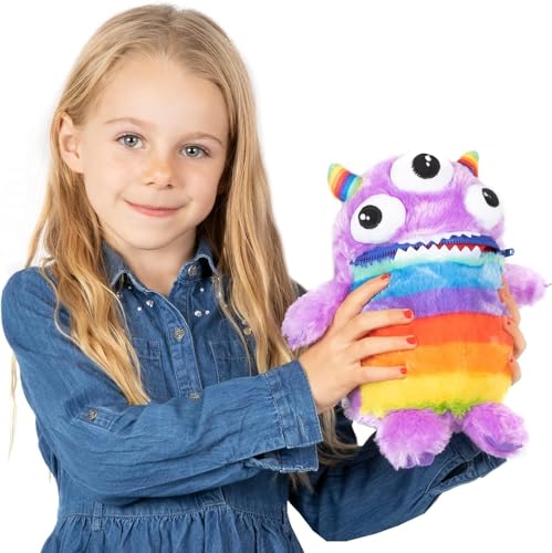 Worry Yummy Kinder Monster Plüschtier – 28 cm weiches Kuscheltier für Kinder – Jungen & Mädchen Angst, Stress & Angst reduzierender Schlafbegleiter – lila "Reißverschluss" von Worry Yummy