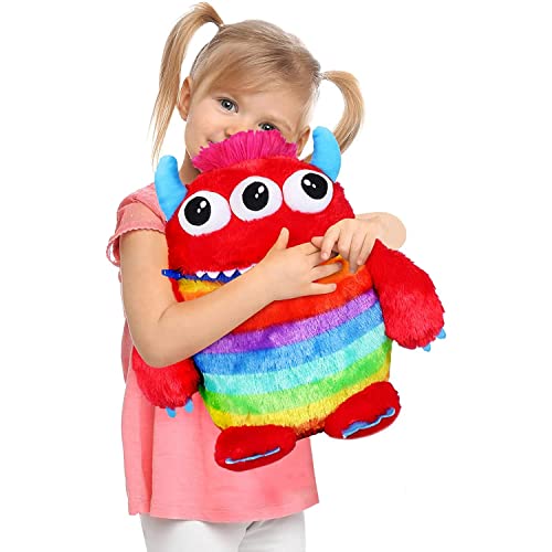 Worry Yummy Monster-Kinder-Plüschtier, groß, 38 cm, weiches Kuscheltier für Kinder Jungen und Mädchen, Angst reduzierender Schlafbegleiter – Rot "Munch" von Worry Yummy