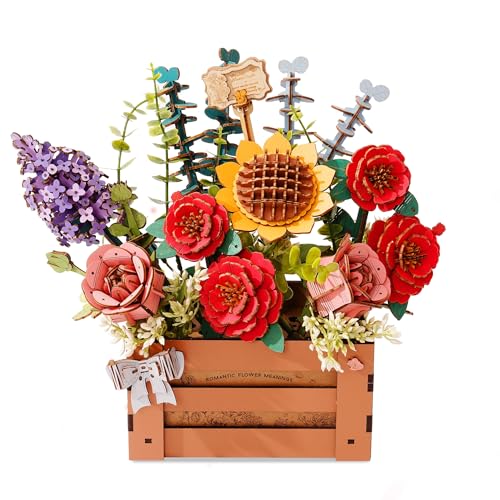 Wowood 3D Holzblumenpuzzle für Erwachsene, Holzblütenbox, DIY Handwerk Modell Kit Bauset, botanische Dekoration, kreatives Geschenk für Liebhaber, Naturbegeisterte (658PCS) von Wowood