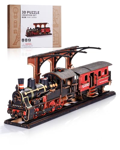 Wowood 3D-Puzzles für Erwachsene, Dampfzug, Holzmodellbausätze, Bauset für Erwachsene, DIY-Bastel-Kits, Hobby, kreative Geschenkideen für Mädchen und Jungen (Steam Journey-405PCS) von Wowood