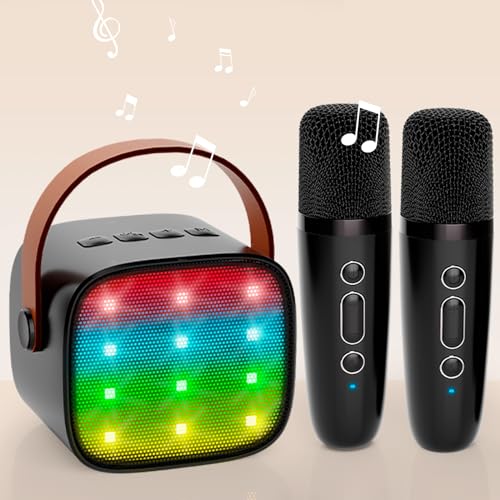 Kinder Karaoke Maschine, Karaoke Mikrofon Kinder Tragbarer Bluetooth Lautsprecher mit LED Lichteffekten für Kinder Erwachsene, Geschenke für Mädchen，Spielzeug für 3 4 5 6 7 8+ Jahre (Schwarz) von Wowstar