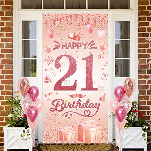 21. Geburtstag Dekoration Banner Hintergrund - Deko 21. Geburtstag für Mädchen Roségold 21. Geburtstagsbanner Fotohintergrund Geburtstagsdeko Happy Birthday Deco Party Zubehör,185 x 90cm von Woyamay