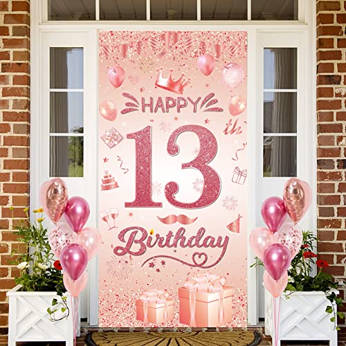 Woyamay 13. Geburtstagsdeko Banner Hintergrund - 13. Deko Geburtstag für Mädchen Roségold 13. Geburtstagsbanner Fotohintergrund Geburtstag Dekoration Happy Birthday Deco Party Zubehör,185 x 90cm von Woyamay