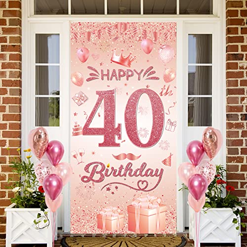 Woyamay 40. Geburtstag Dekoration Banner Hintergrund - Deko 40. Geburtstag für Frauen Roségold 40. Geburtstagsbanner Fotohintergrund Geburtstagsdeko Happy Birthday Deco Party Zubehör,185 x 90cm von Woyamay