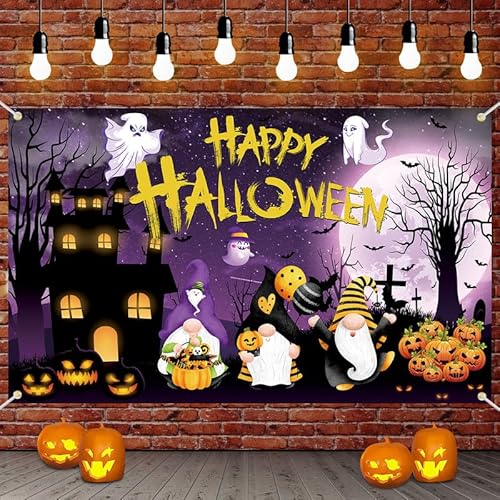 Woyamay Halloween Party Banner, Extra Große Halloween Dekoration Banner, Violett Halloween Hintergrund für Gruselige Halloween Deko, Halloween Fotohintergrund für Halloween Deko Garten Outdoor Indoor von Woyamay