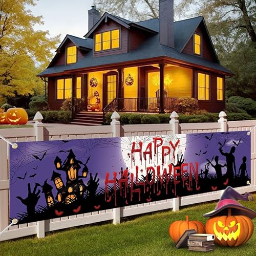 Woyamay Halloween Party Banner, Violett Halloween Dekoration Banner, Halloween Hintergrund für Gruselige Halloween Deko, Halloween Hängende Dekoration, Halloween Fotohintergrund Halloween Deko Garten von Woyamay